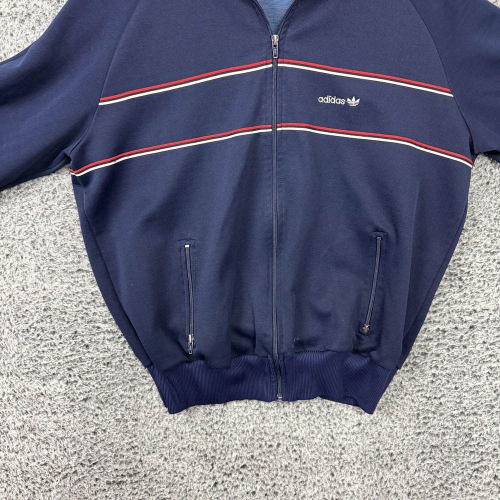 Vintage Adidas Jacket Mens XL Blue Stripe Track Full Zip Taiwan Trefoil 80s 90s - Picture 8 of 16